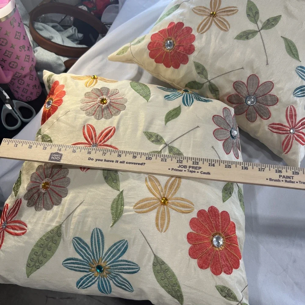 Jeweled Embroidered‎ 2 Pillows Decorative Warm Tone 15